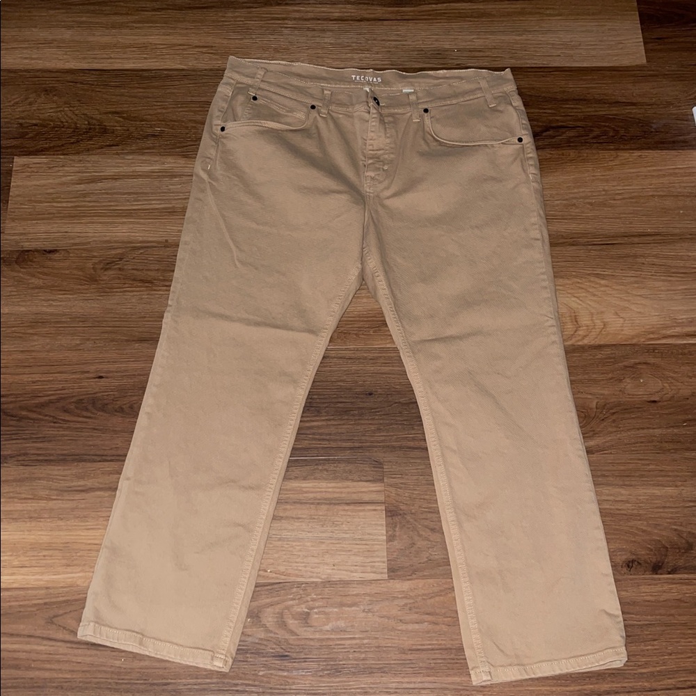 Men's Beige Canvas Jeans - Classic Straight Fit